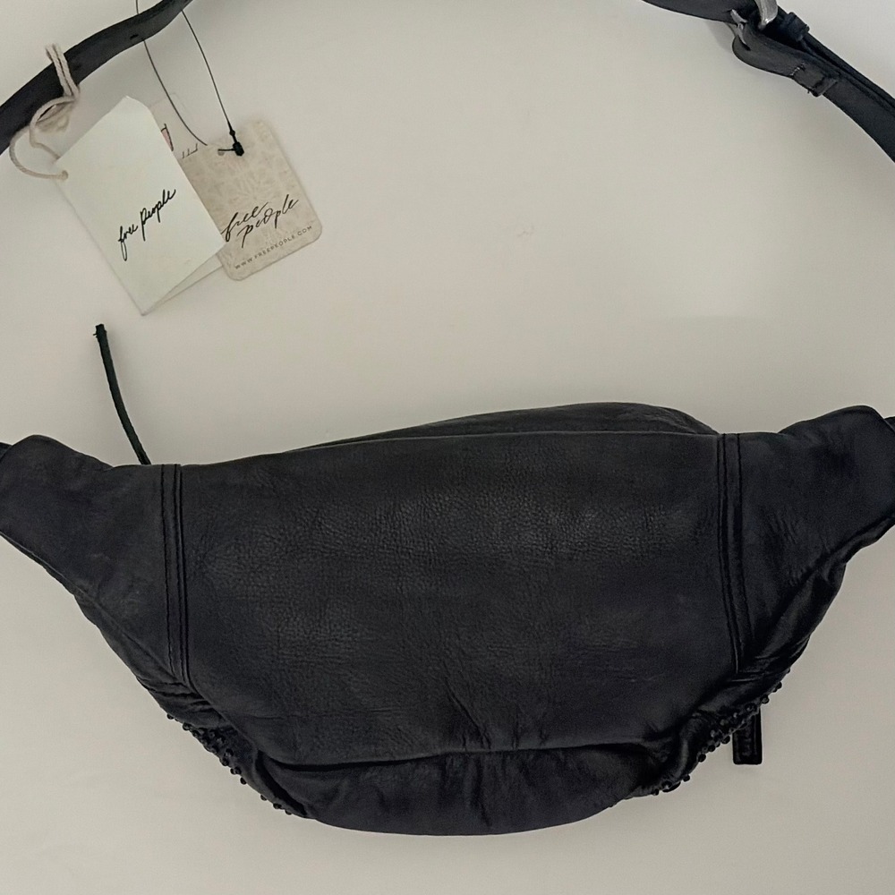 NWT!! FREE PEOPLE Black Leather Ana Adorned Sling Bag Solid Studded Embellished - Picture 9 of 16